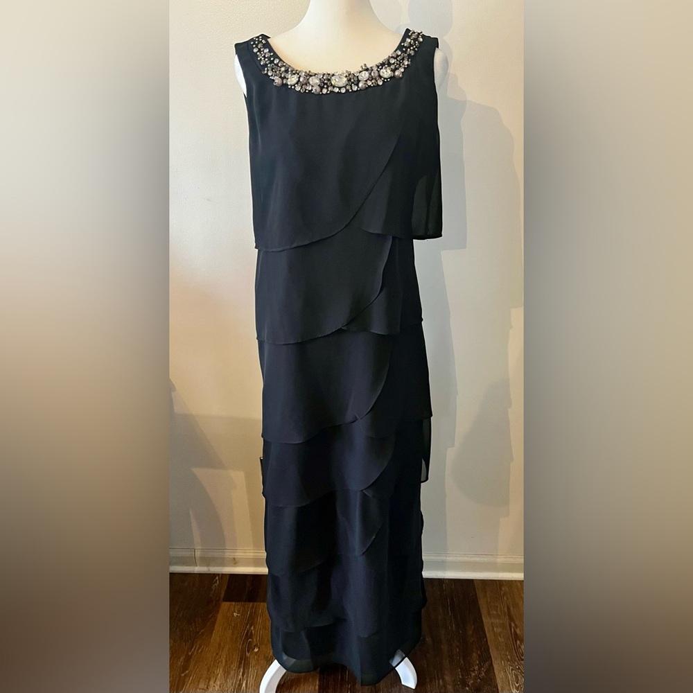 R&M Richard’s 10P Black Gown with Pearl and Rhinestone Collar